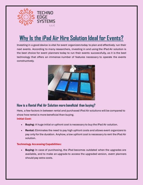 Why is The iPad Air Hire Solution Ideal for Events? | PDF